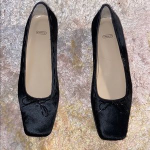 NWOT Coach Black Carrie Pony Heeled Loafers, fits like a size 7